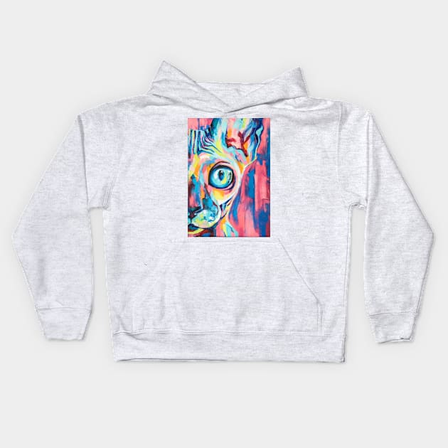 Conceptual abstract painting of the muzzle of a Sphynx cat. Kids Hoodie by MariDein